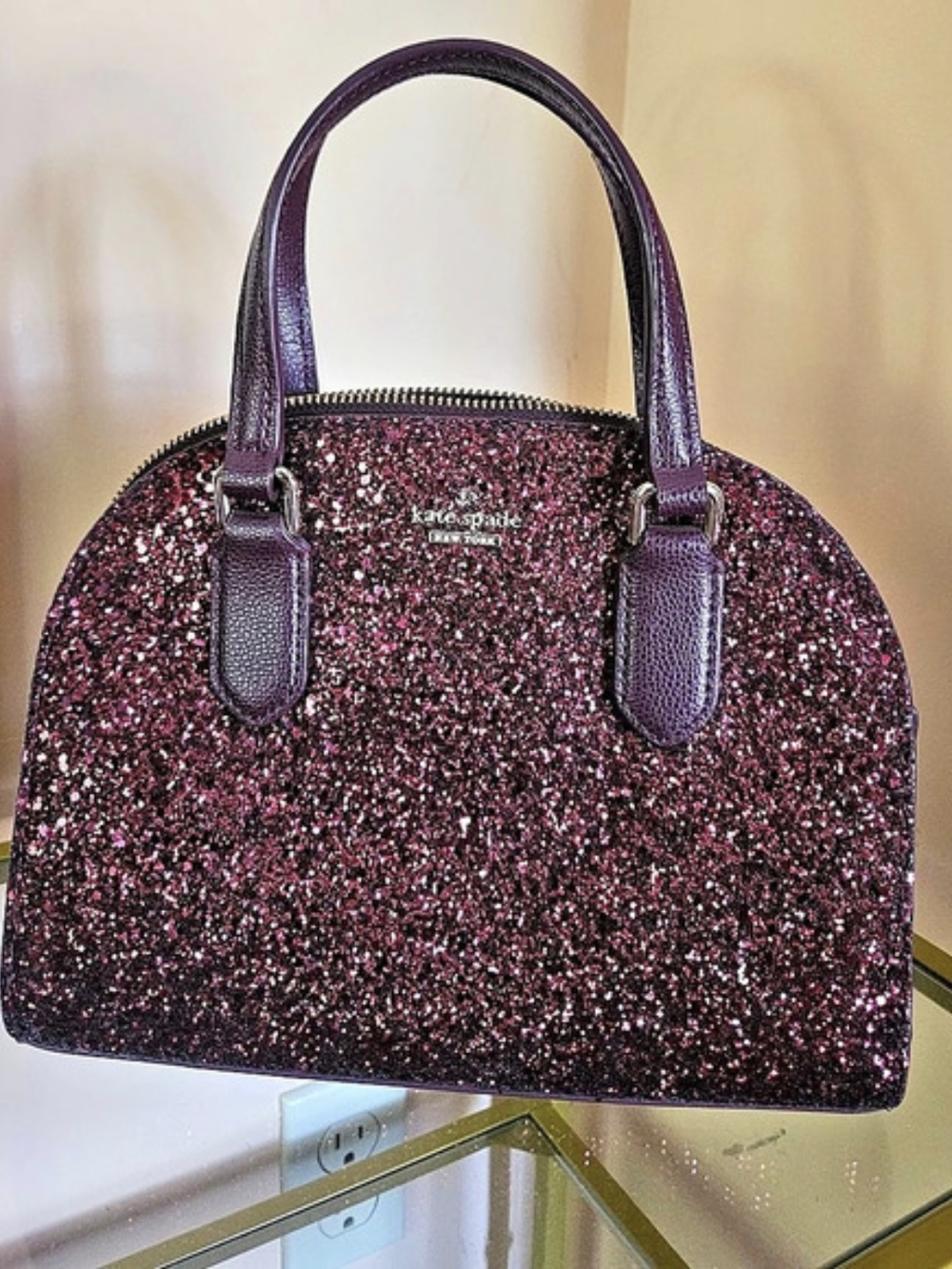Kate Spade New York Mini Reiley Glitter Satchel in burgundy
